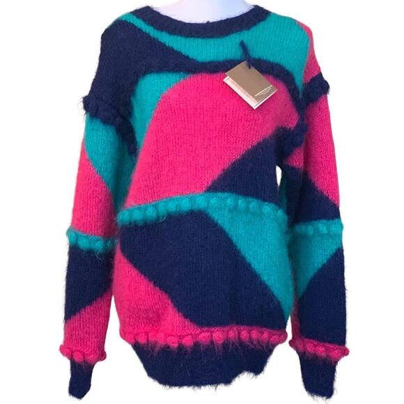Handknits of New Zealand vintage mohair sweater, 3D, cozy, small, bright, NWT - Picture 1 of 9